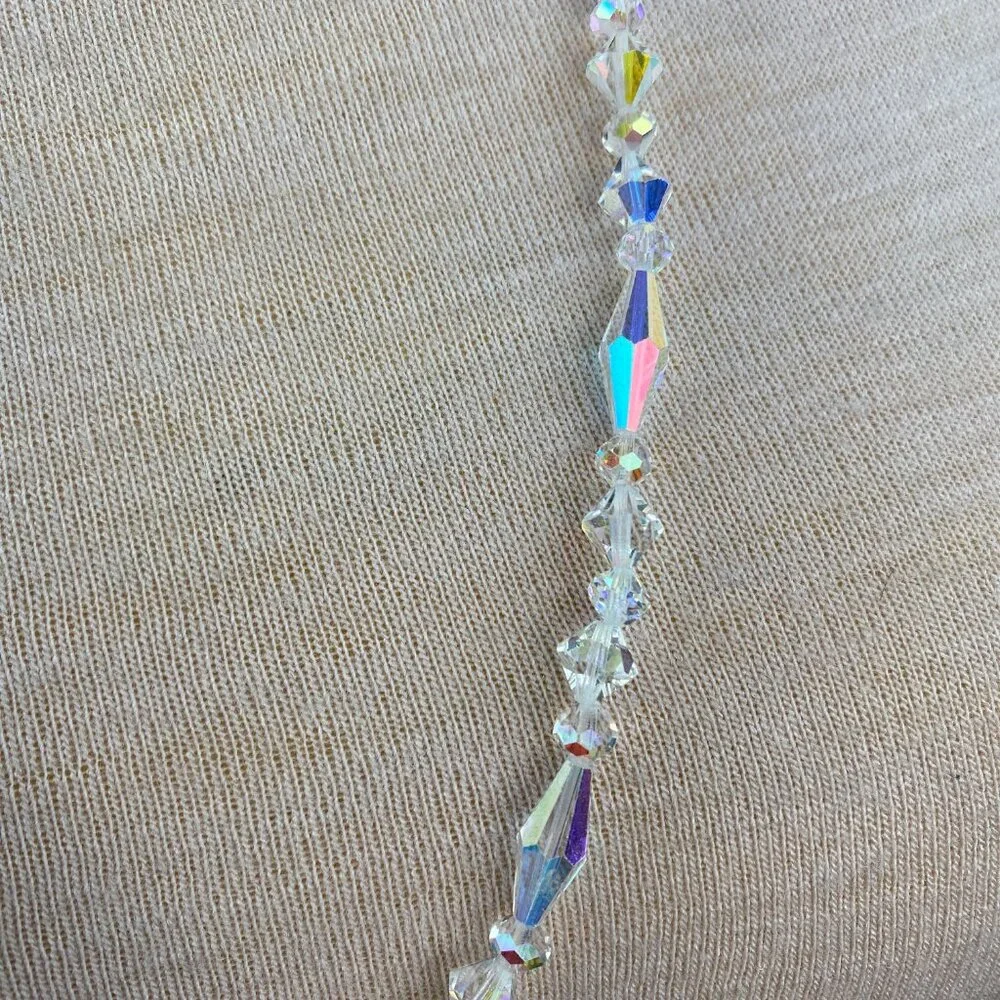 Vintage AB Aurora Borealis Faceted Glass Bead Necklace 34" - Picture 5 of 10